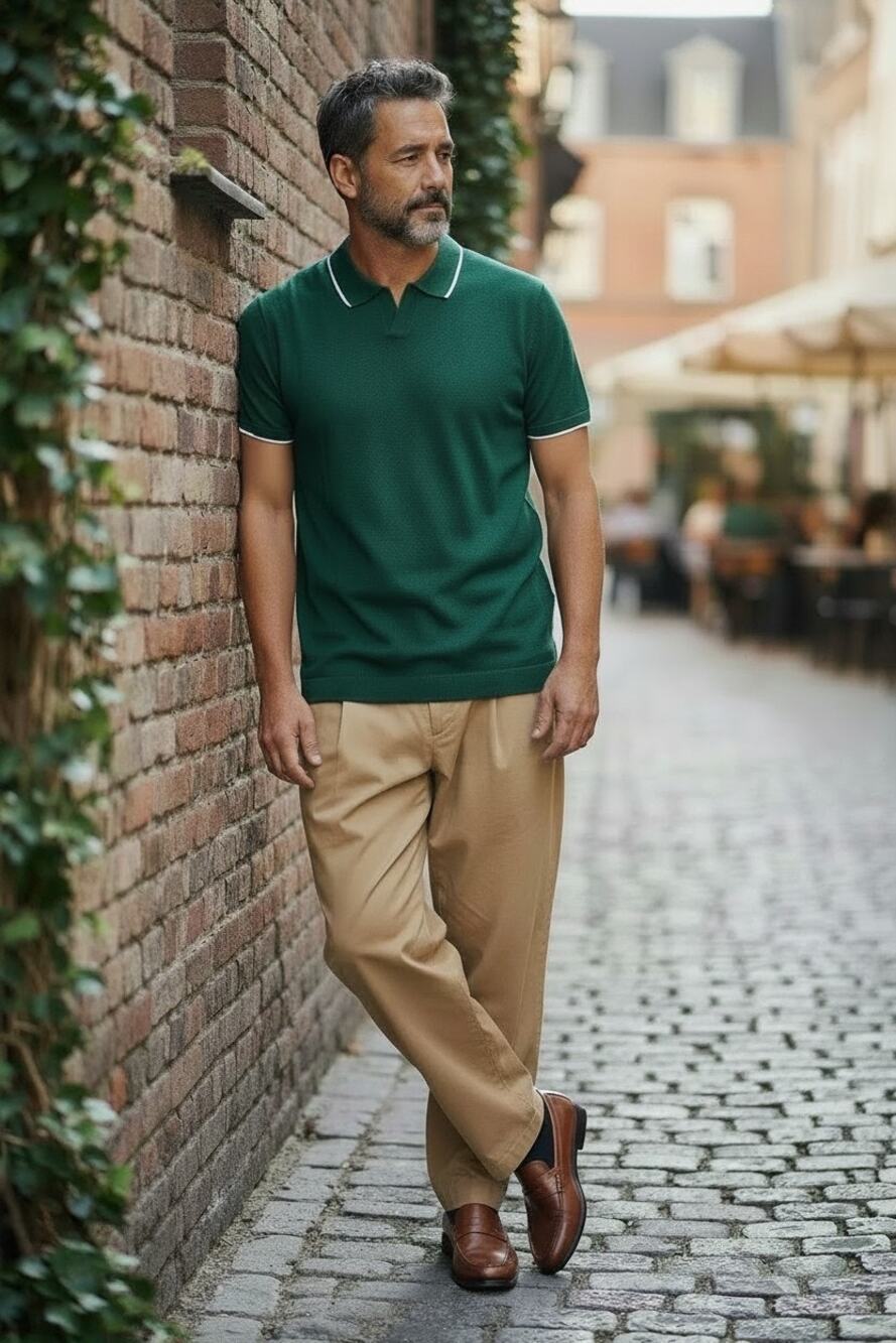 COOFANDY Leisure Knit Golf Polo Shirt Color :Emerald Green Size: Large